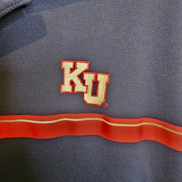 XL Nike Dri-Fit Team Kansas University Polo Shirt Men's Navy Button/Snap Collar - Picture 2 of 10